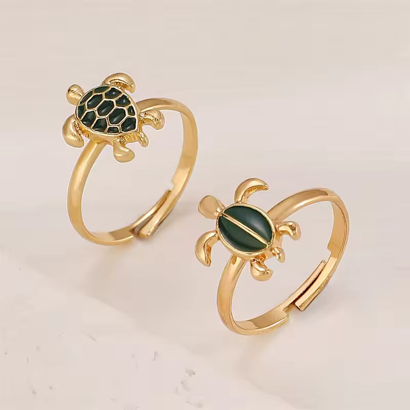 2-Piece Turtle Ring Set – Adjustable Gold Open Rings for Women