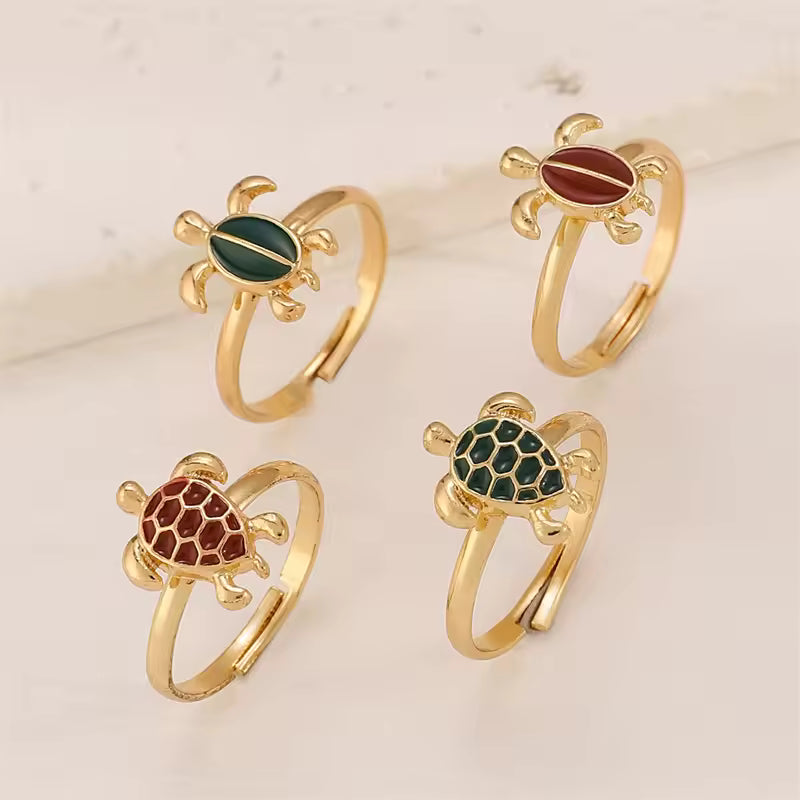 2-Piece Turtle Ring Set – Adjustable Gold Open Rings for Women